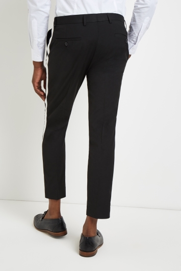 Moss London Skinny Fit Machine Washable BlackTrousers with White Side Stripe 