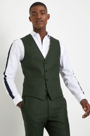 French Connection Slim Fit Olive Flannel Waistcoat