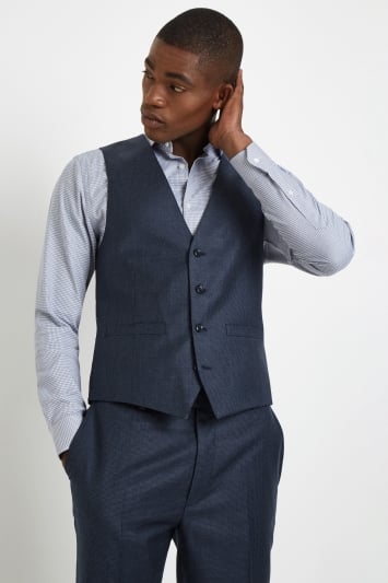 French Connection Slim Fit Blue Puppytooth Waistcoat
