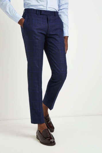 Moss London Skinny Fit Blue Bold Check Trousers