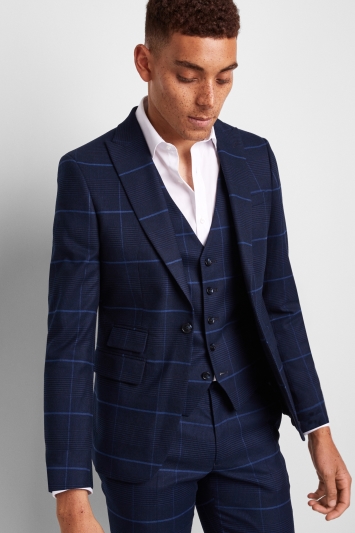 Moss London Skinny Fit Large Blue Check Jacket