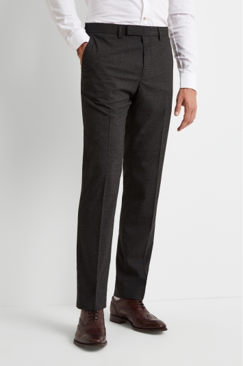 Moss 1851 Tailored Fit Machine Washable Charcoal with Red Check Trousers with Stretch 