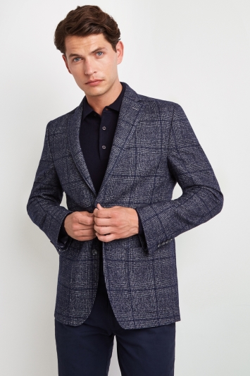 Moss 1851 Tailored Fit Blue Scratch Check Jacket