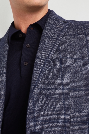 Moss 1851 Tailored Fit Blue Scratch Check Jacket
