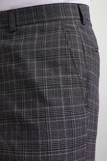 Moss Esq. Regular Fit Machine Washable Grey with White Glen Check Trousers