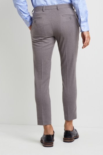 Moss London Slim Fit Light Grey Flannel Single Pleat Front Cropped Trousers