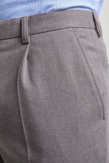 Moss London Slim Fit Light Grey Flannel Single Pleat Front Cropped Trousers