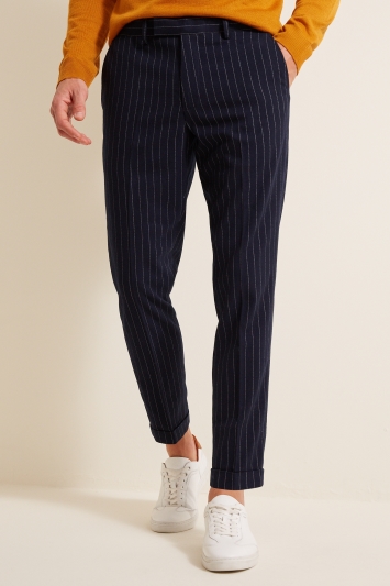 Moss London Slim Fit Blue Stretch Suit Trousers Mens Formal Pants