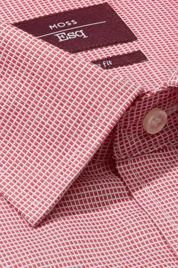 Moss Esq. Regular Fit Pink Single Cuff Square Dobby Non Iron Shirt