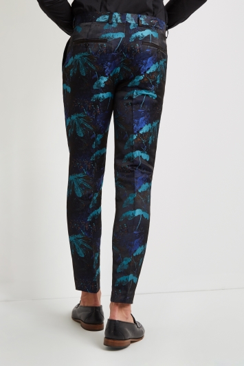 Moss London Skinny Fit Turquoise Leaf Trousers