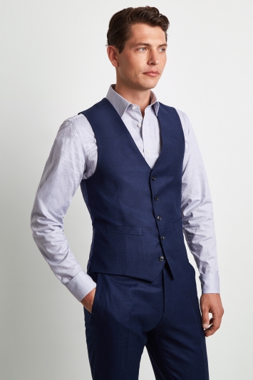 Moss 1851 Performance Tailored Fit Blue Milled Waistcoat