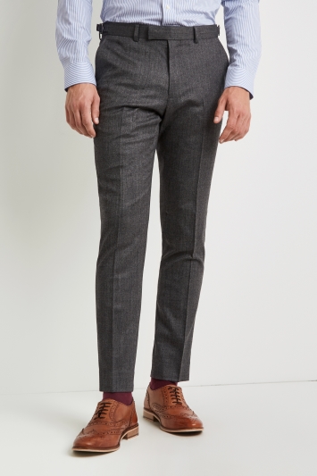 Moss London Premium Slim Fit Charcoal Herringbone Tweed Trousers