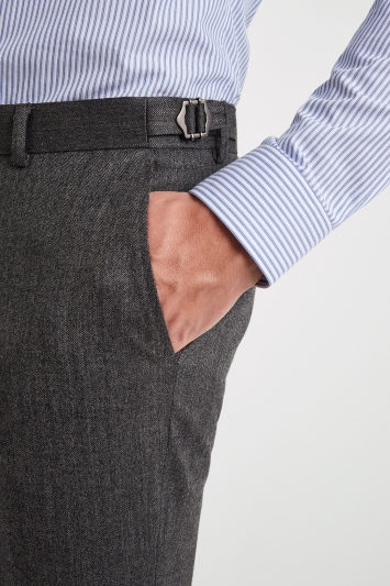 Moss London Premium Slim Fit Charcoal Herringbone Tweed Trousers