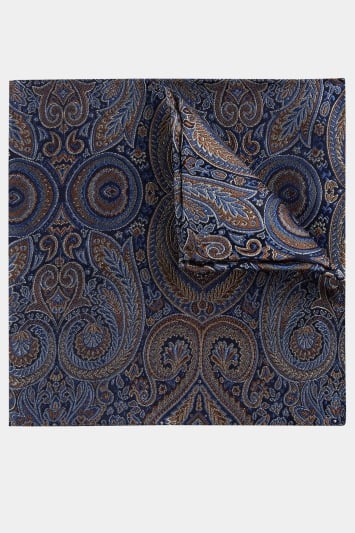 Blue & Gold Paisley Silk Pocket Square