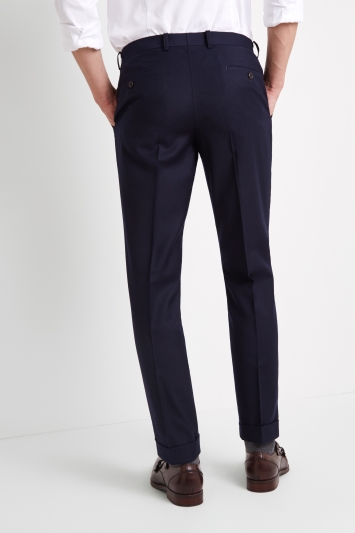 Tailored Fit Navy Wool Rich Brushed Trousers