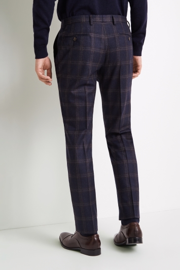 Tailored Fit Navy Bold Check Trousers
