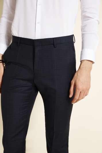Slim Fit Navy Shadow Check Trouser