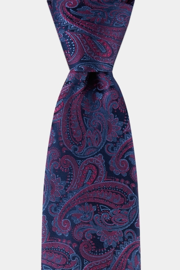 Navy & Berry Paisley Silk Tie