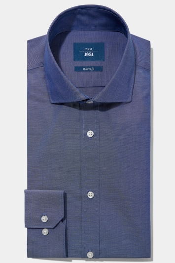 Moss 1851 Tailored Fit Navy Single Cuff Oxford Non Iron Shirt