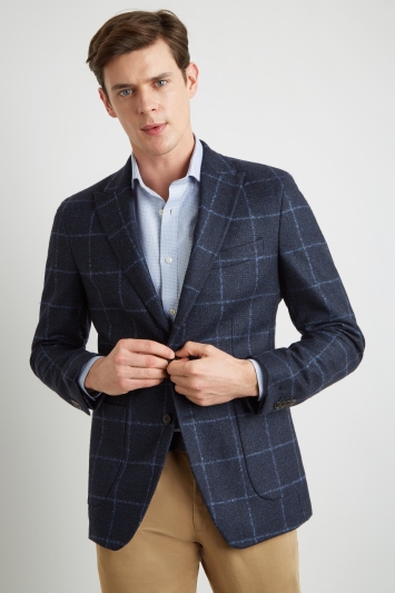 Savoy Taylors Guild Tailored Fit Navy/Blue Bold Windowpane Jacket