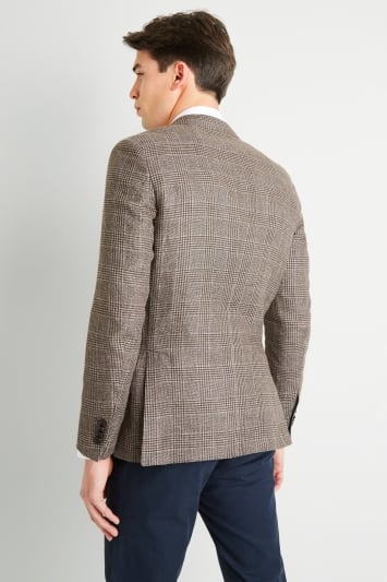 Savoy Taylors Guild Tailored Fit Brown Prince Of Wales Check Jacket