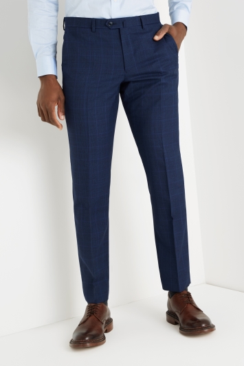 Savoy Taylors Guild Tailored Fit Bright Blue Check Trousers