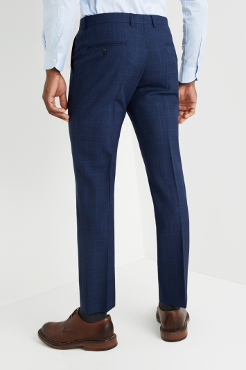 Savoy Taylors Guild Tailored Fit Bright Blue Check Trousers