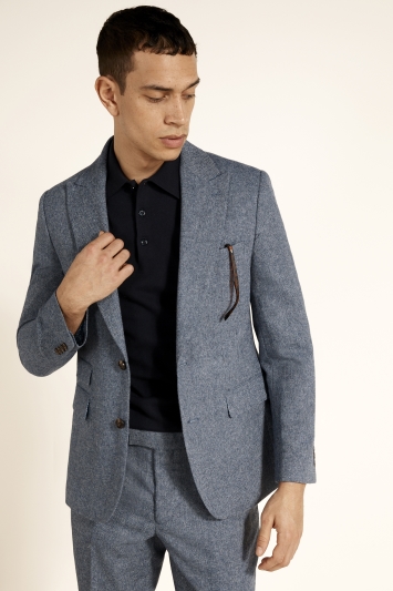 Moss London Slim Fit Blue Herringbone Tweed Jacket