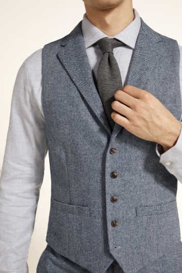 Men's Double Breasted Vest Wedding Herringbone Tweed Slim Fit Waistcoat with Lapel 