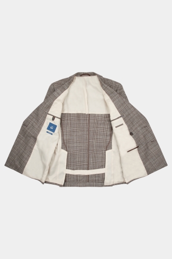 Moss 1851 Tailored Fit Brown Check Double Breasted Jacket