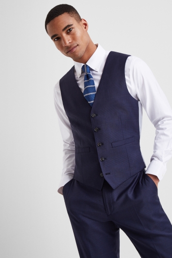 Moss 1851 Tailored Fit Subtle Blue Check Waistcoat