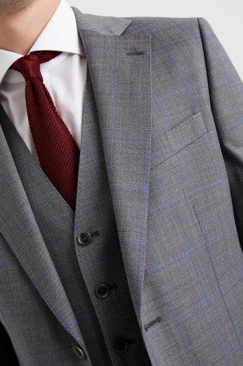 Moss 1851 Tailored Fit Grey with Blue Windowpane Jacket