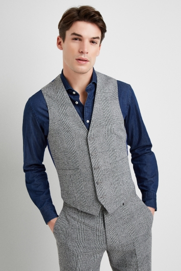 Moss 1851 Tailored Fit Black and White Textured Check Waistcoat