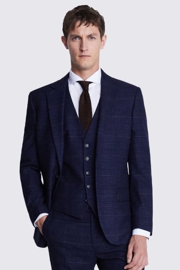 Tailored Fit Navy Black Check Suit Jacket