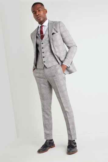 Moss London Slim Fit Black & White Sky Check Lightweight Suit