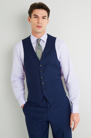 Savoy Taylors Guild Regular Fit Blue Check Waistcoat