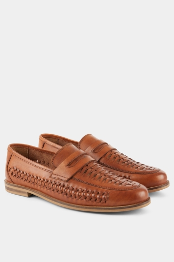 Moss London Ashwick Tan Leather Lattice Loafer Shoe