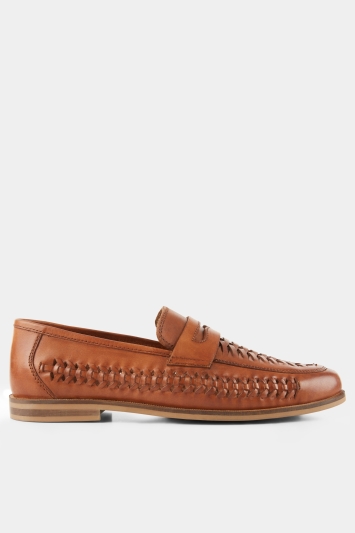 Moss London Ashwick Tan Leather Lattice Loafer Shoe