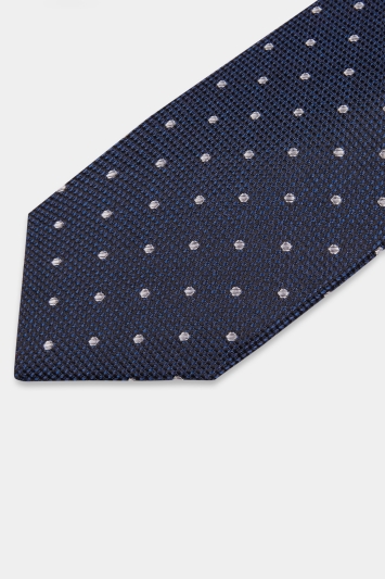 DKNY Navy Texture with Silver Spot Silk Tie