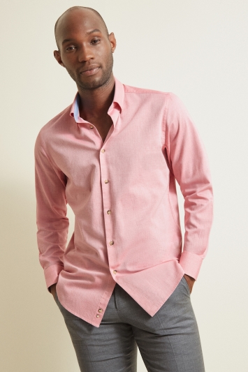 Moss 1851Tailored Fit Pink Single Cuff Textured Shirt