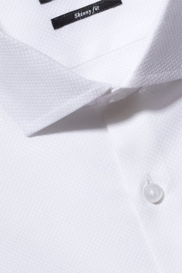 Slim Fit White Double Cuff Textured Stretch Shirt