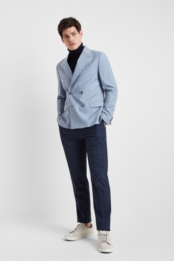 Moss London Premium Slim Fit Soft Blue Texture Double Breasted Suit