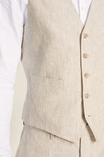Tailored Fit Stone Linen Waistcoat