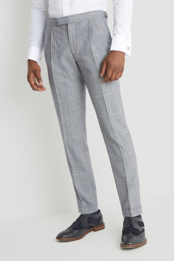 Moss London Premium Skinny Fit Black and White Blue Check Trousers