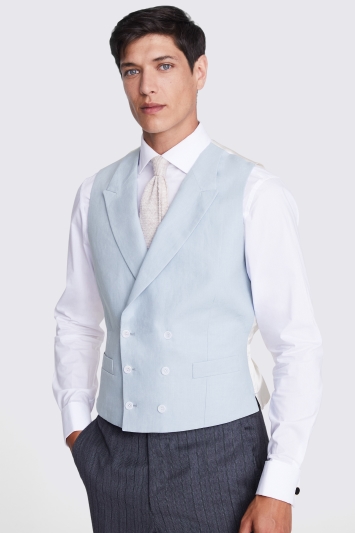 Tailored Fit Sky Linen Waistcoat