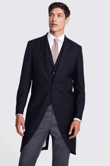 Italian Tailored Fit Black Herringbone Suit Jacket