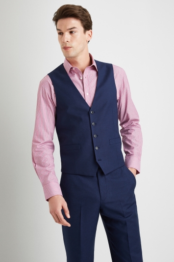 Moss Esq Regular Fit Blue Semi Plain Waistcoat