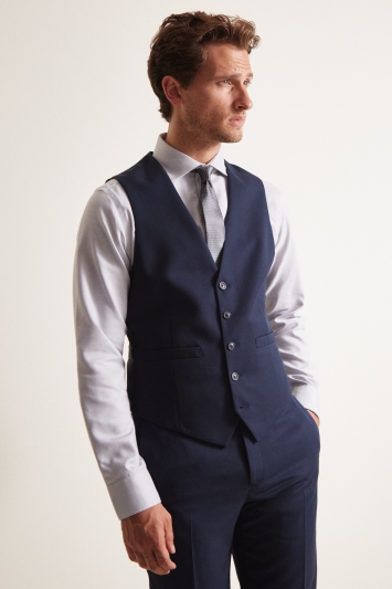 Moss 1851 Tailored Fit Blue Twill Waistcoat