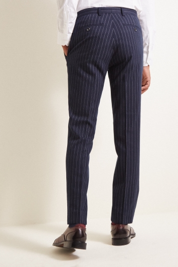 Moss London Slim Fit Navy Stripe Trousers