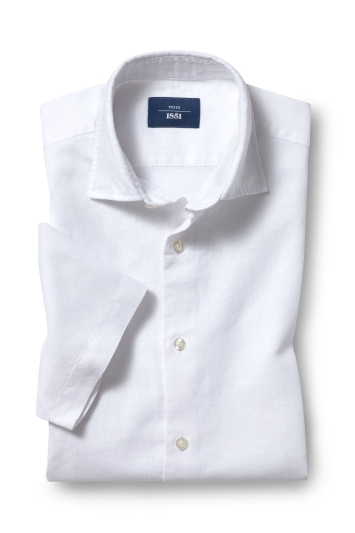 Moss 1851 Tailored Fit White Short Sleeve Linen Shirt